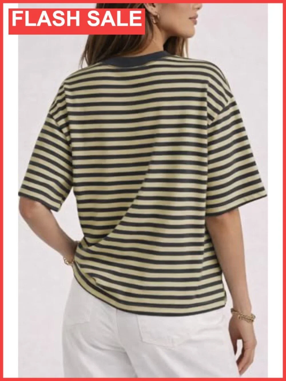 Oversized Striped Short Sleeve Crewneck T-Shirt Casual Summer Top